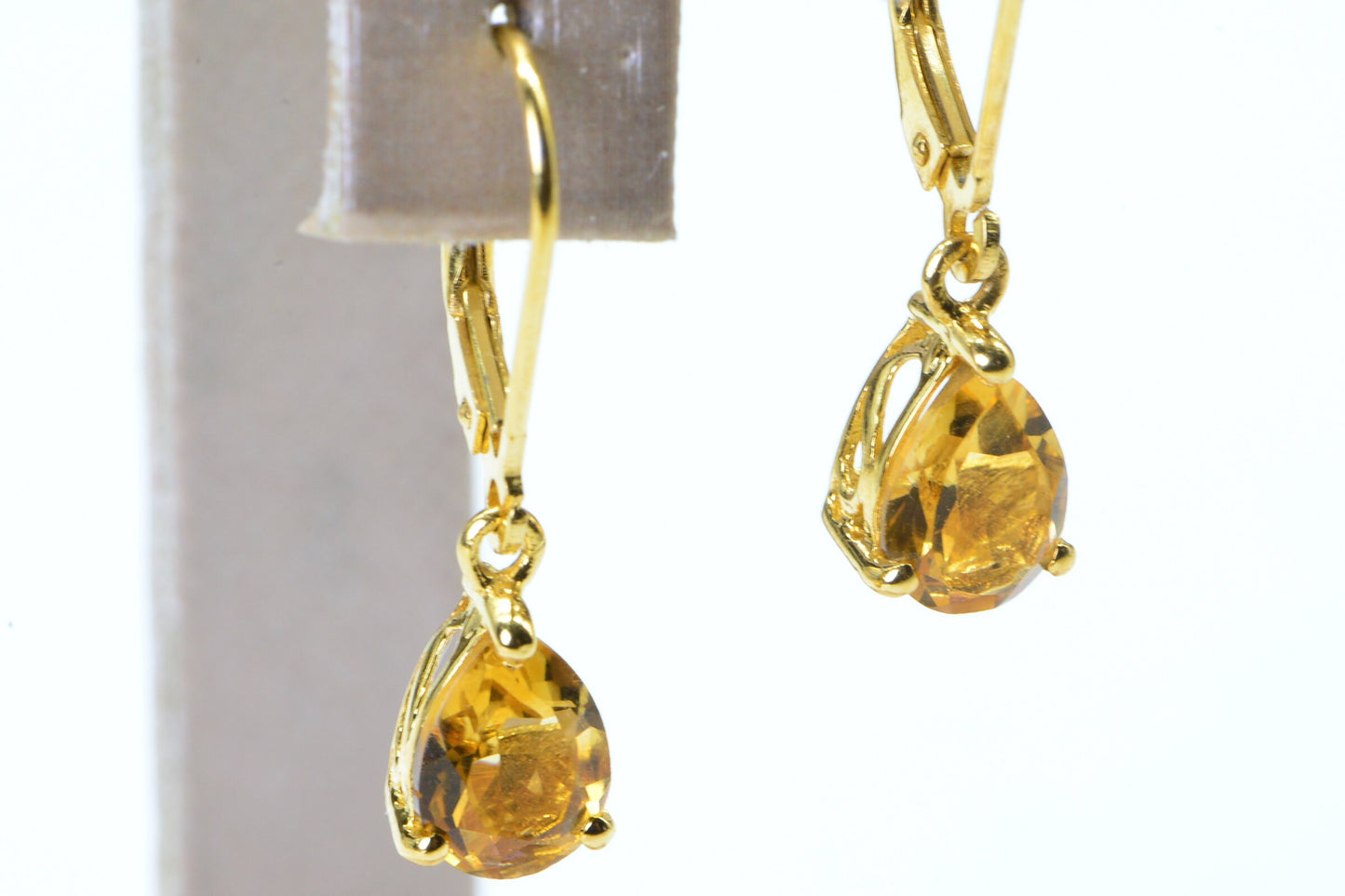 Citrine Drop Earrings: Pear Facet Sterling Silver, 24K Gold Plate