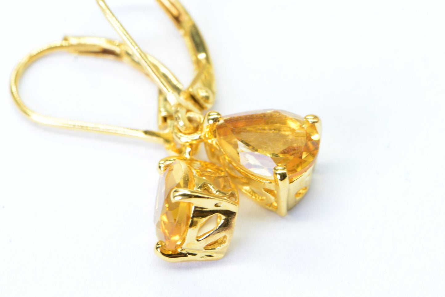 Citrine Drop Earrings: Pear Facet Sterling Silver, 24K Gold Plate