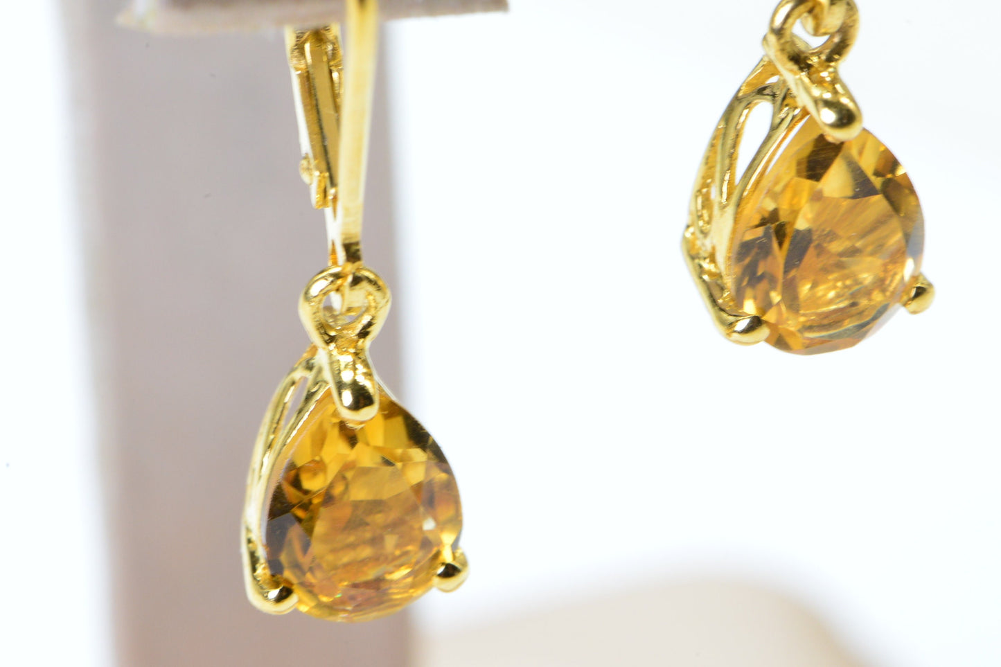 Citrine Drop Earrings: Pear Facet Sterling Silver, 24K Gold Plate