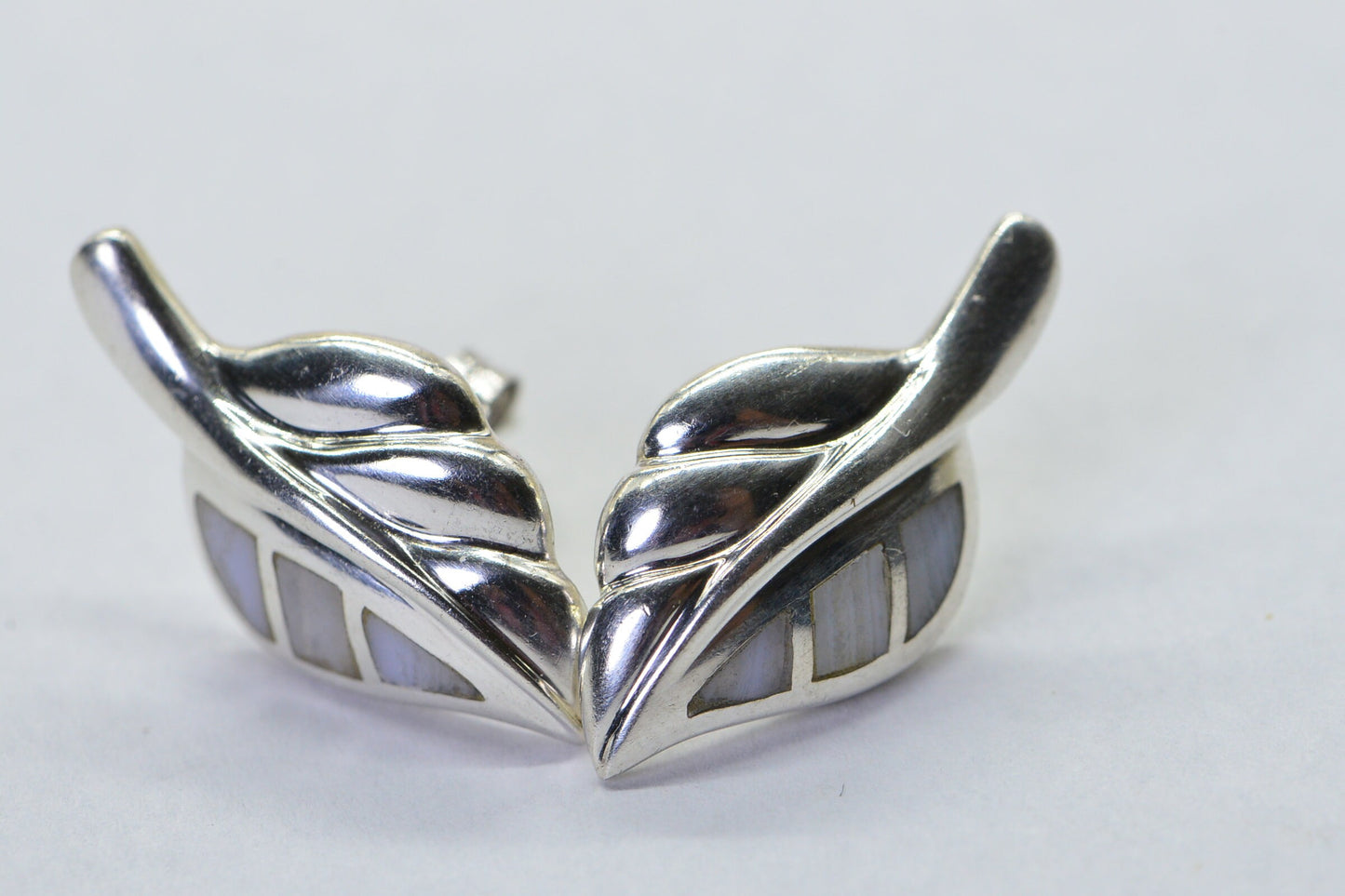 Solid Sterling Silver Leaf Stud Earrings Gemstone Inly