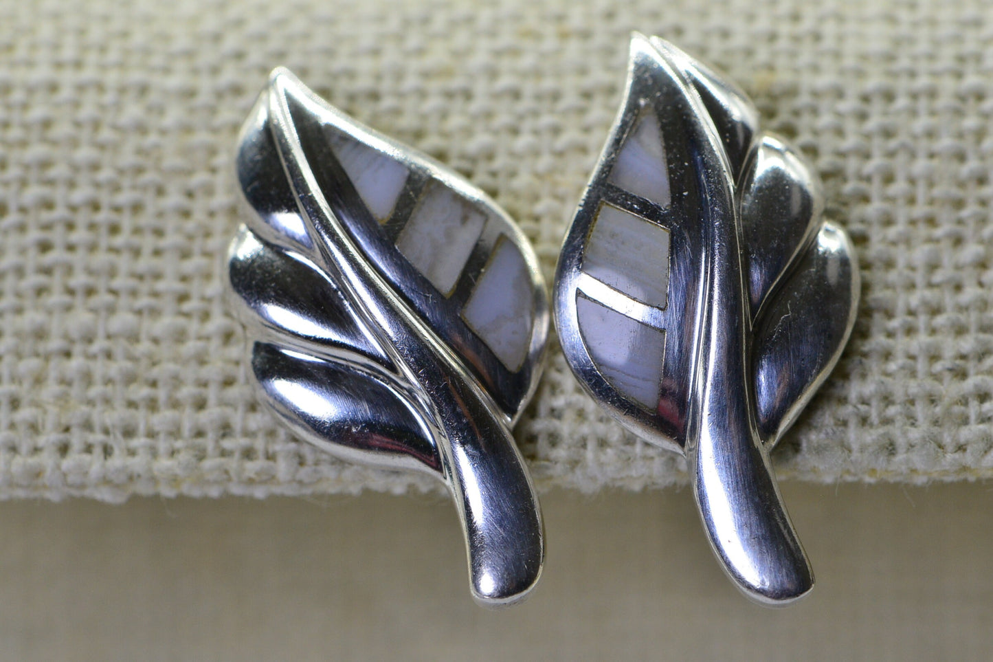 Solid Sterling Silver Leaf Stud Earrings Gemstone Inly