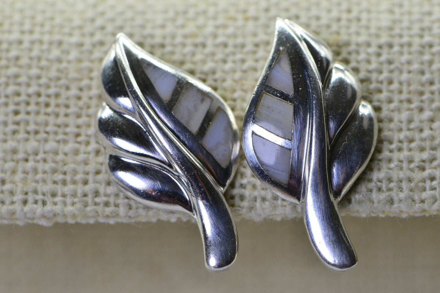Solid Sterling Silver Leaf Stud Earrings Gemstone Inly
