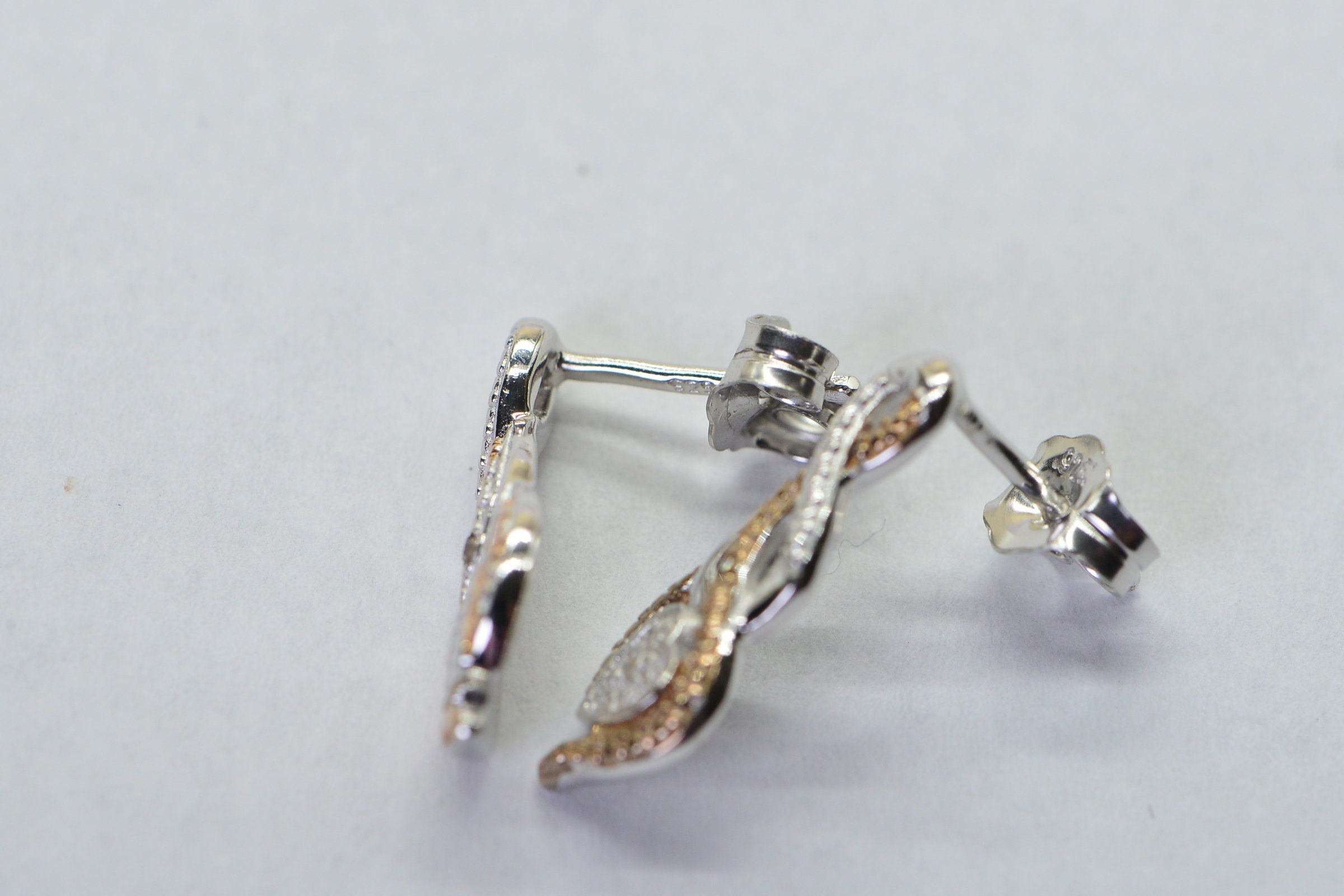 Sterling Silver and Rose Gold Real Diamond Tiny Stud Earrings