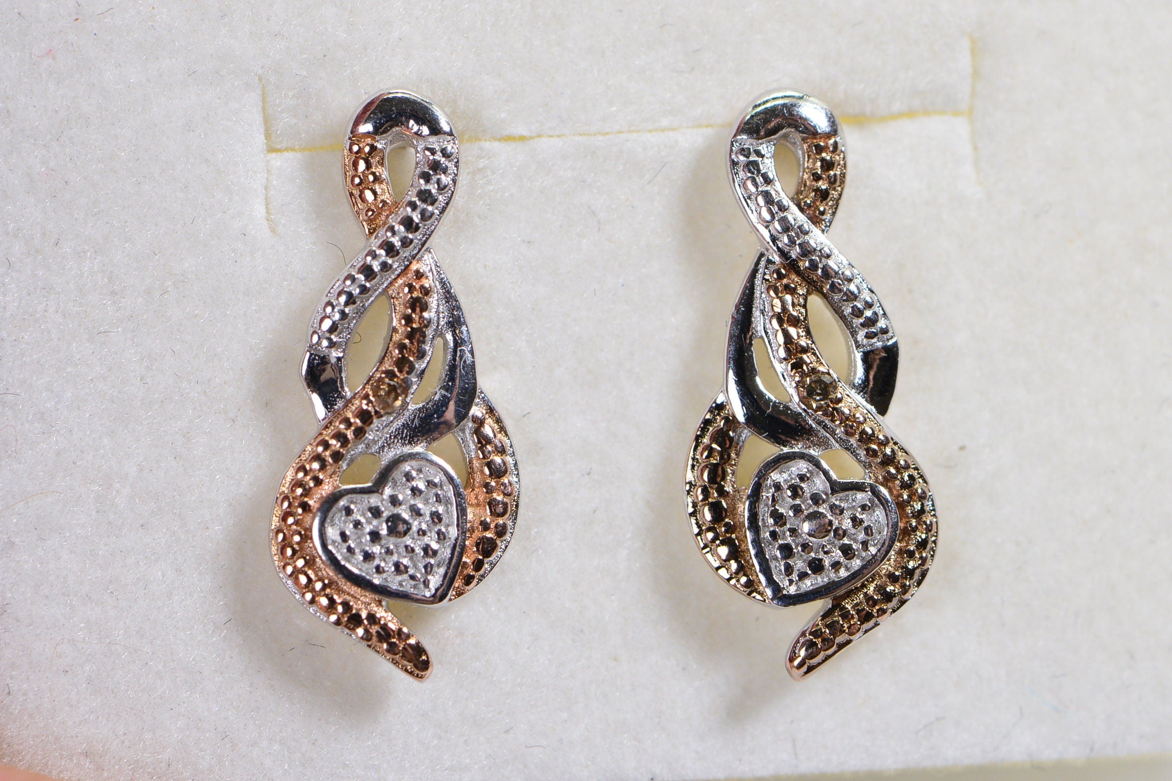 Sterling Silver and Rose Gold Real Diamond Tiny Stud Earrings
