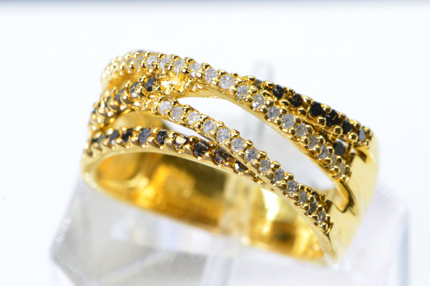24K Gold Over Sterling Silver Diamond Dome Ring: Black & White Multi-Stone