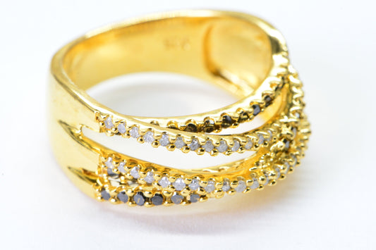 24K Gold Over Sterling Silver Diamond Dome Ring: Black & White Multi-Stone