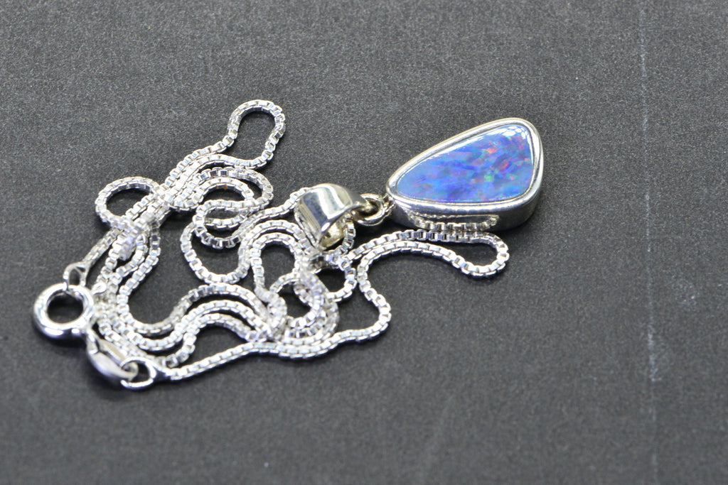 Australian Opal Necklace: Sterling Silver Bezel Pendant, 3ct Gemstone