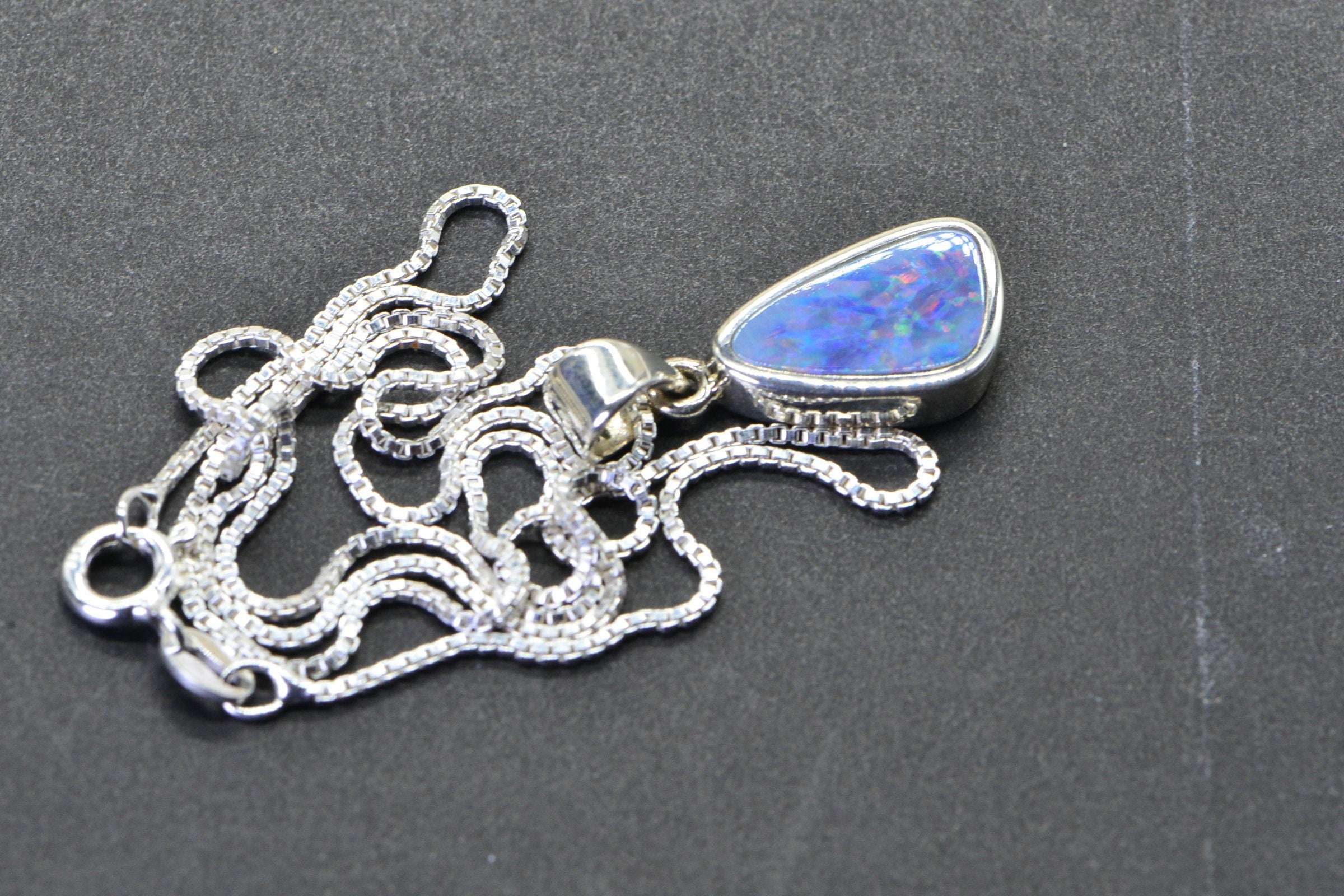 Australian Opal Necklace: Sterling Silver Bezel Pendant, 3ct Gemstone