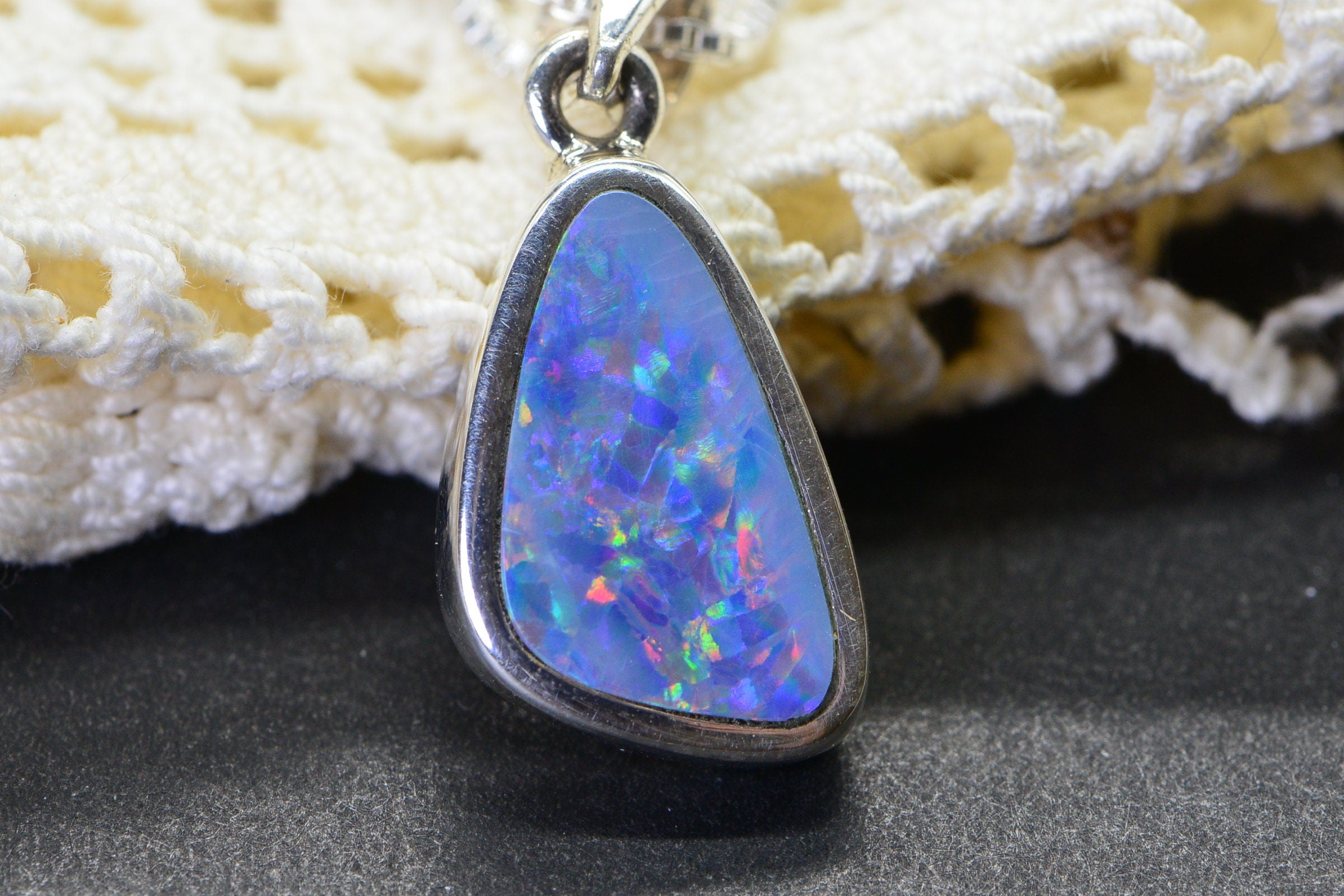 Australian Opal Necklace: Sterling Silver Bezel Pendant, 3ct Gemstone