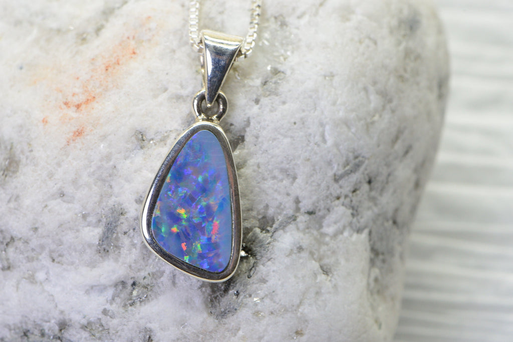 Australian Opal Necklace: Sterling Silver Bezel Pendant, 3ct Gemstone