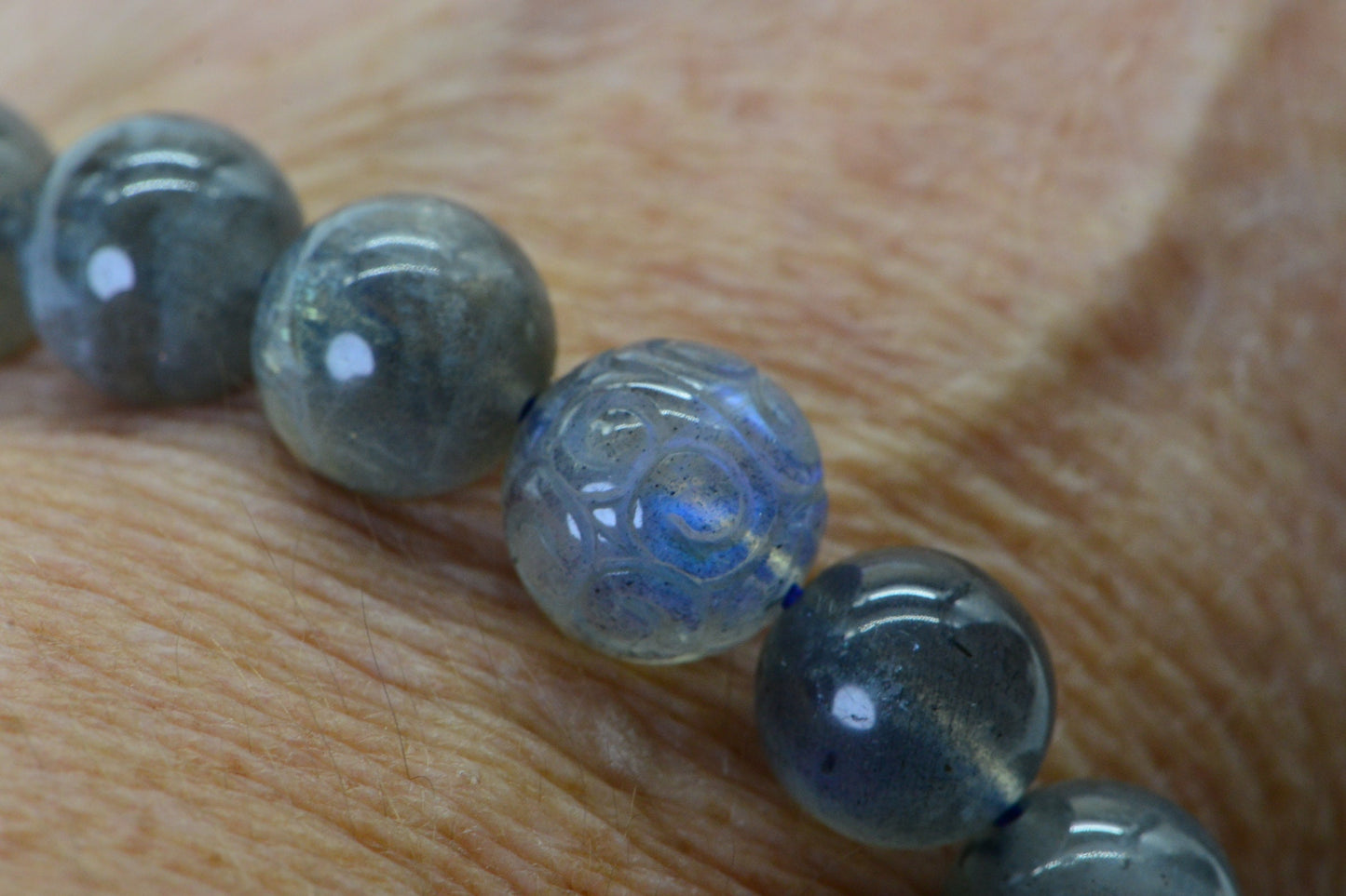 10mm Labradorite Carved Blue Flash Bohemian Bracelet crystal healing Bracelet
