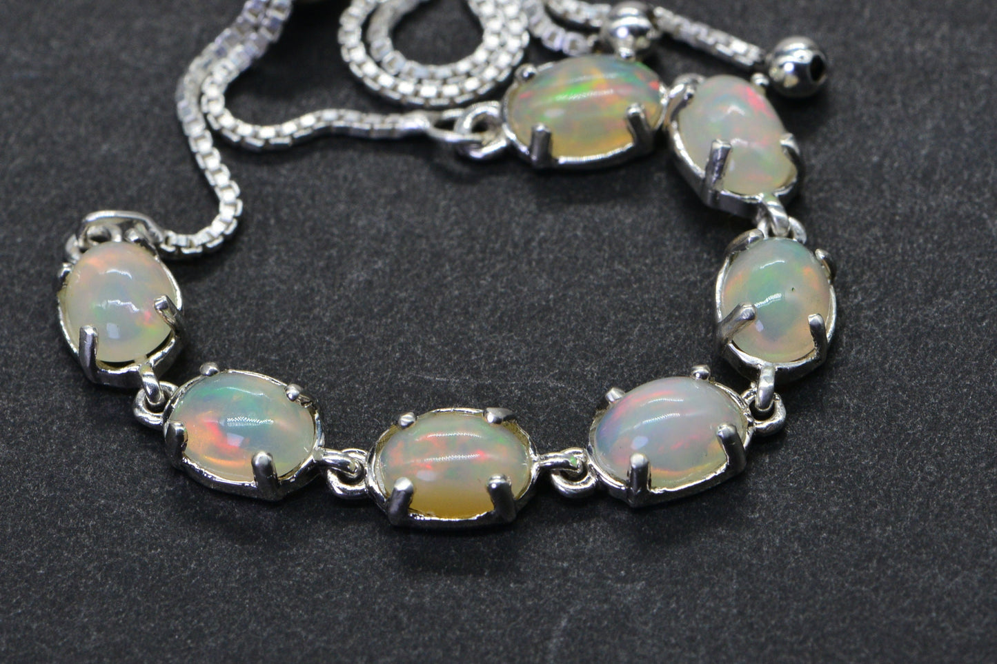 Ethiopian Welo Opal Chain Links Bracelet Sterling Silver Bolo Adjustable  Birthstone October