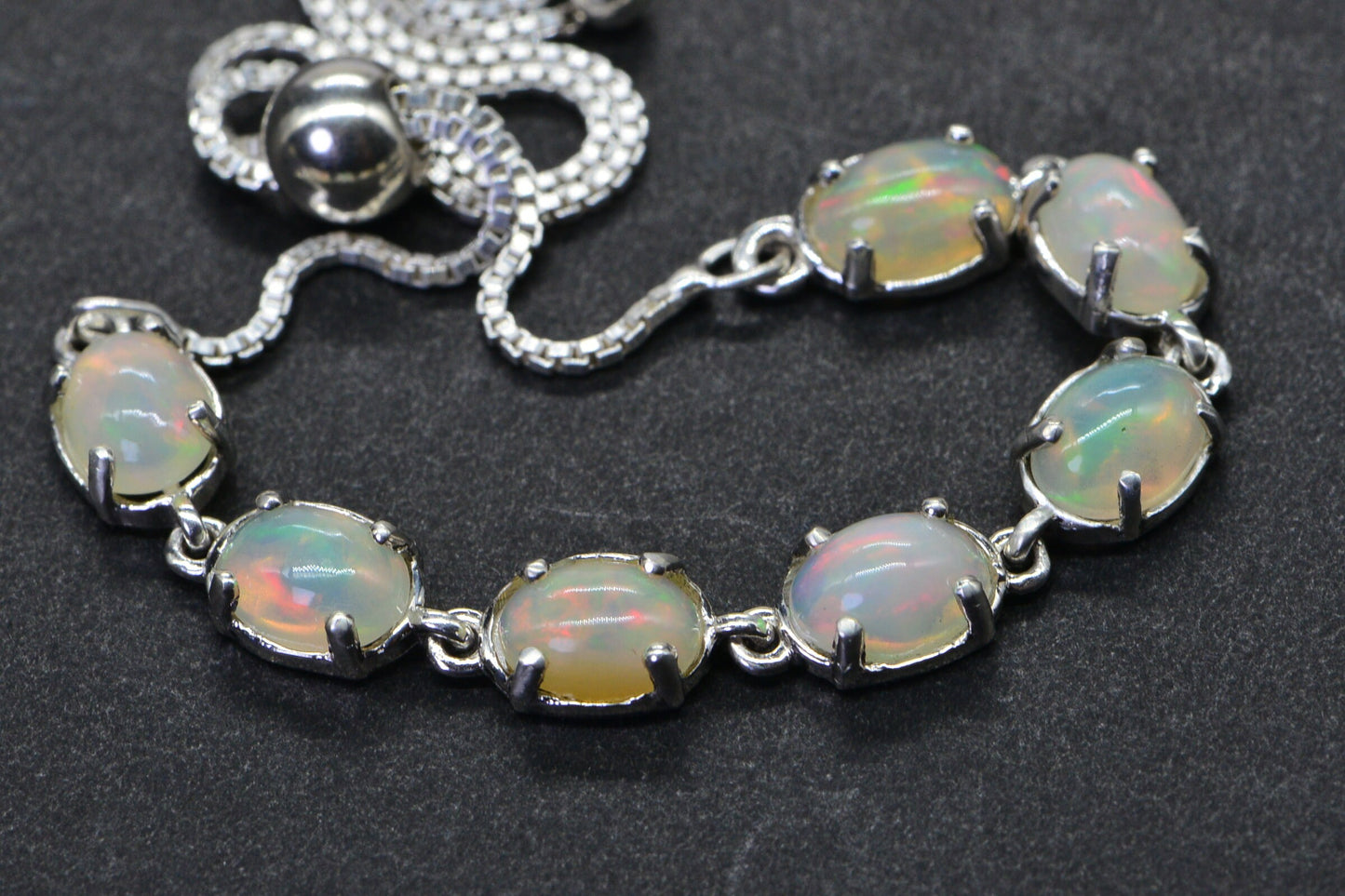 Ethiopian Welo Opal Chain Links Bracelet Sterling Silver Bolo Adjustable  Birthstone October