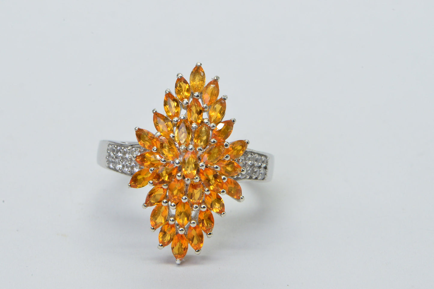 Mexican  Fire Opal Cluster  Sterling Silver Marquise  style ring