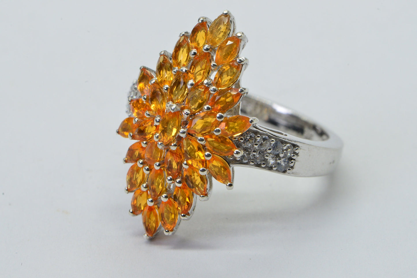 Mexican  Fire Opal Cluster  Sterling Silver Marquise  style ring