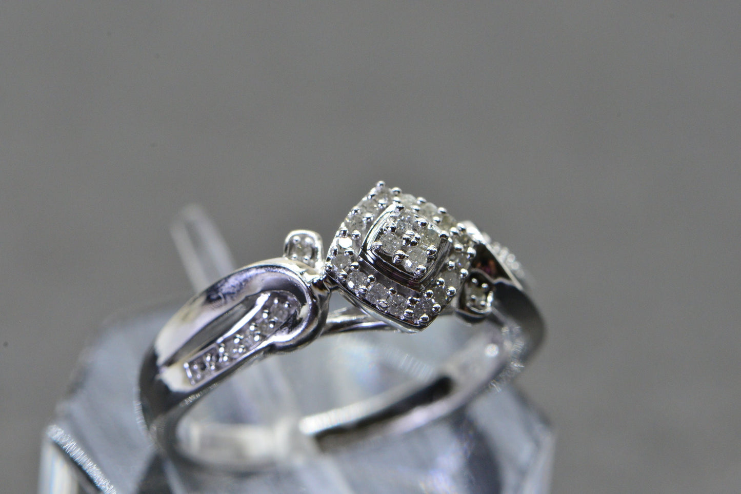 Vintage Diamond Cluster Ring: Sterling Silver Rhodium Finish