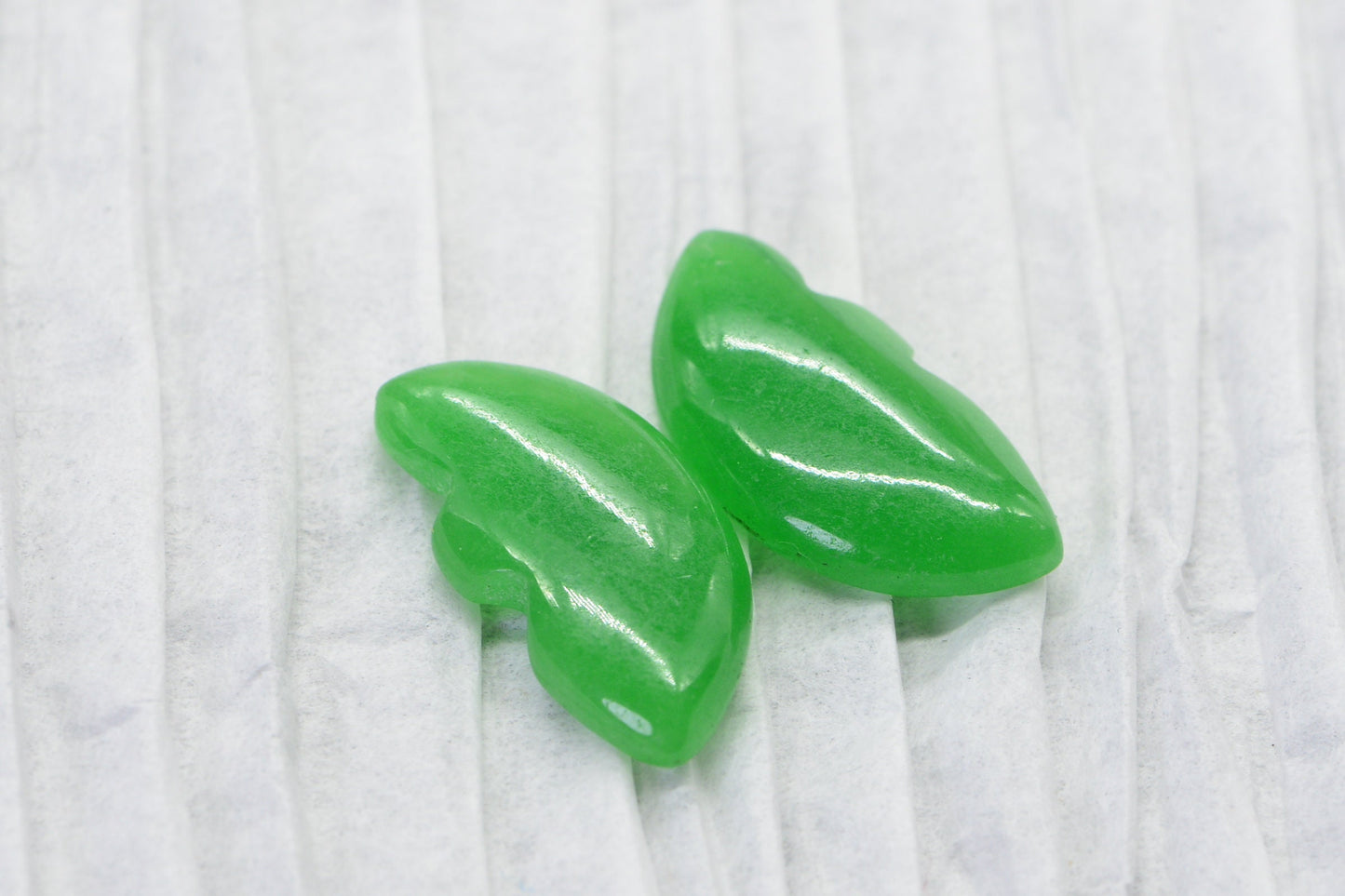 Burmese Green Jade Carved Butterfly wings  Cabochon