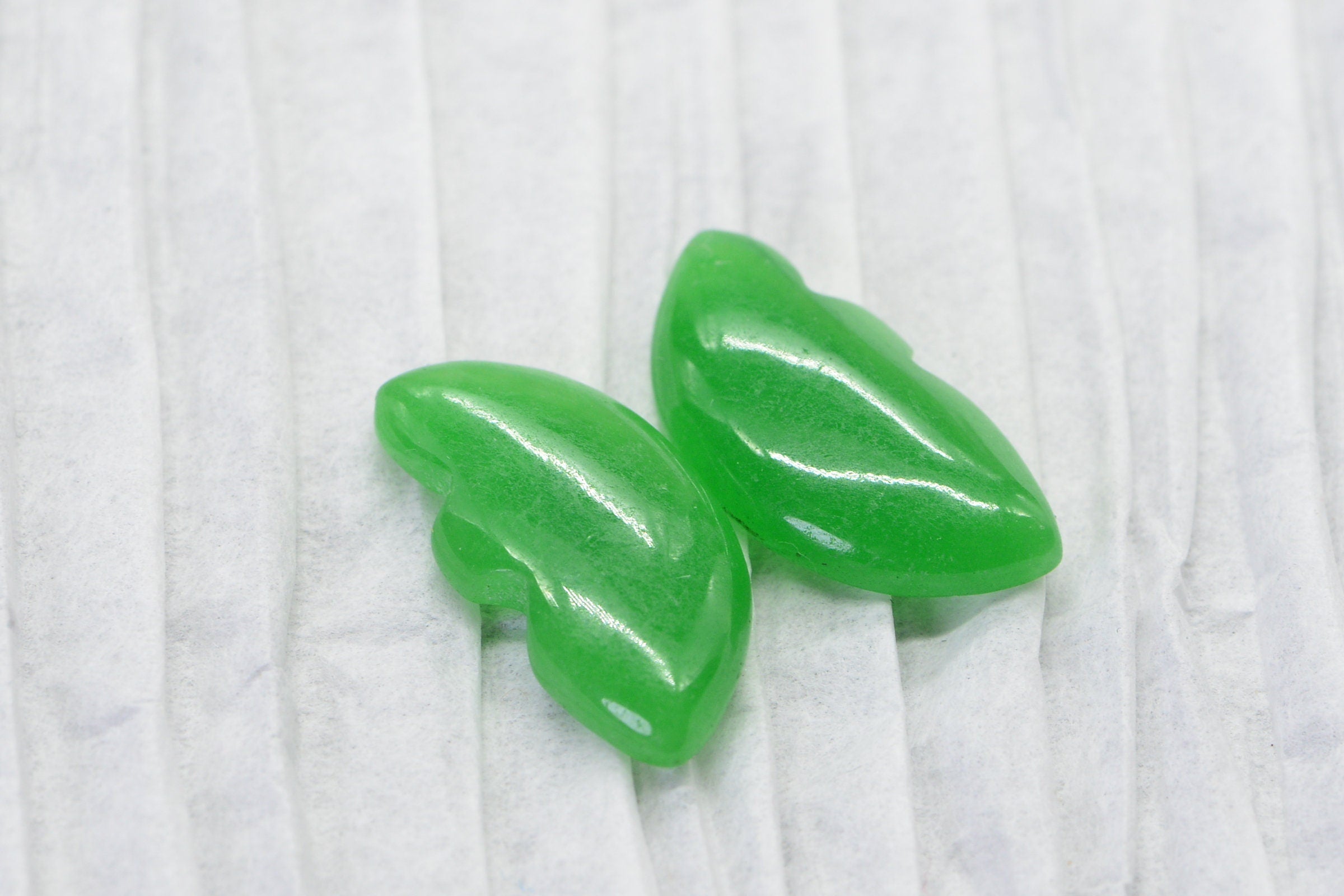 Burmese Green Jade Carved Butterfly wings  Cabochon