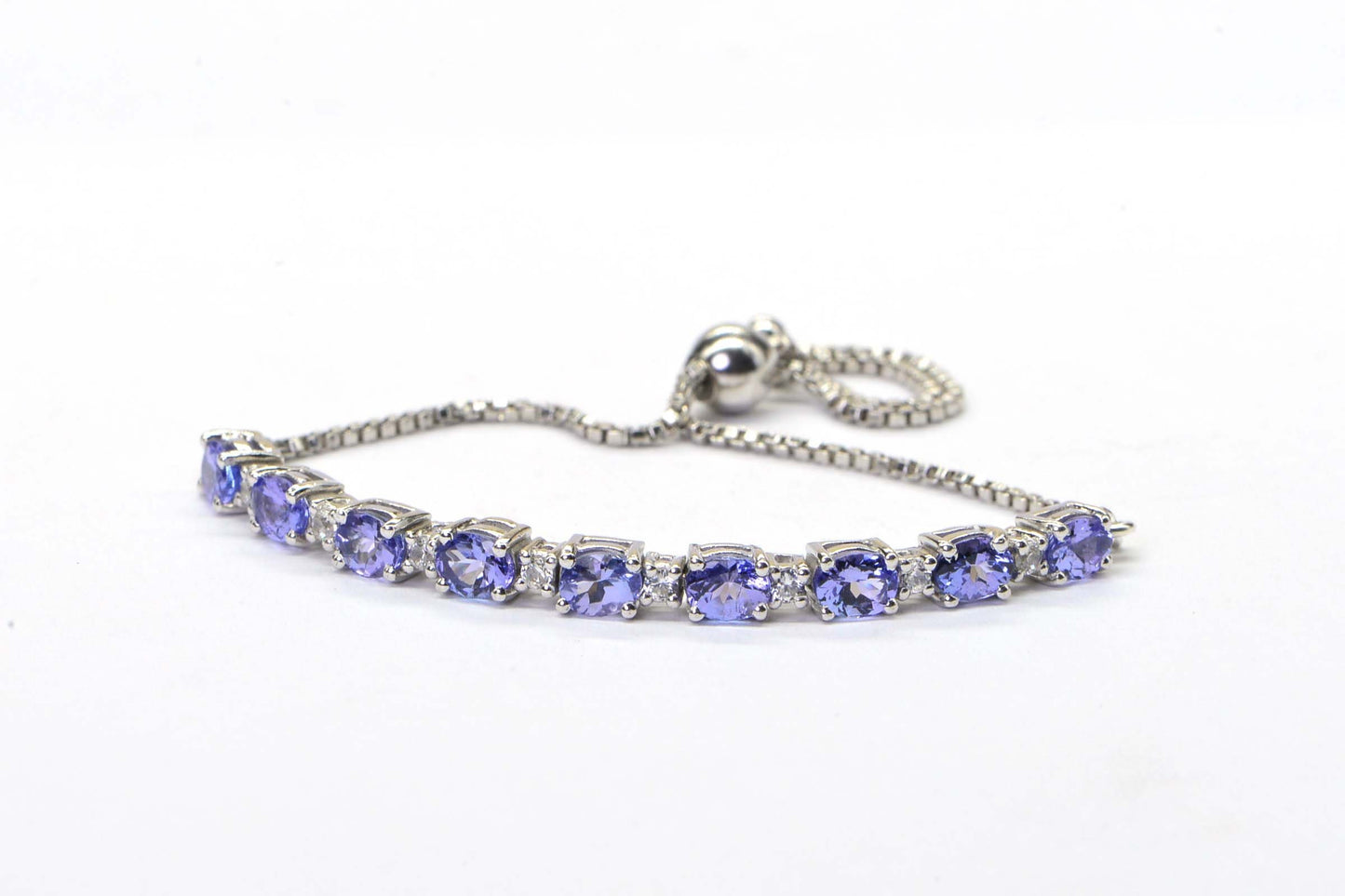Tanzanite & White Topaz Bracelet: Sterling Silver Bolo Bracelet