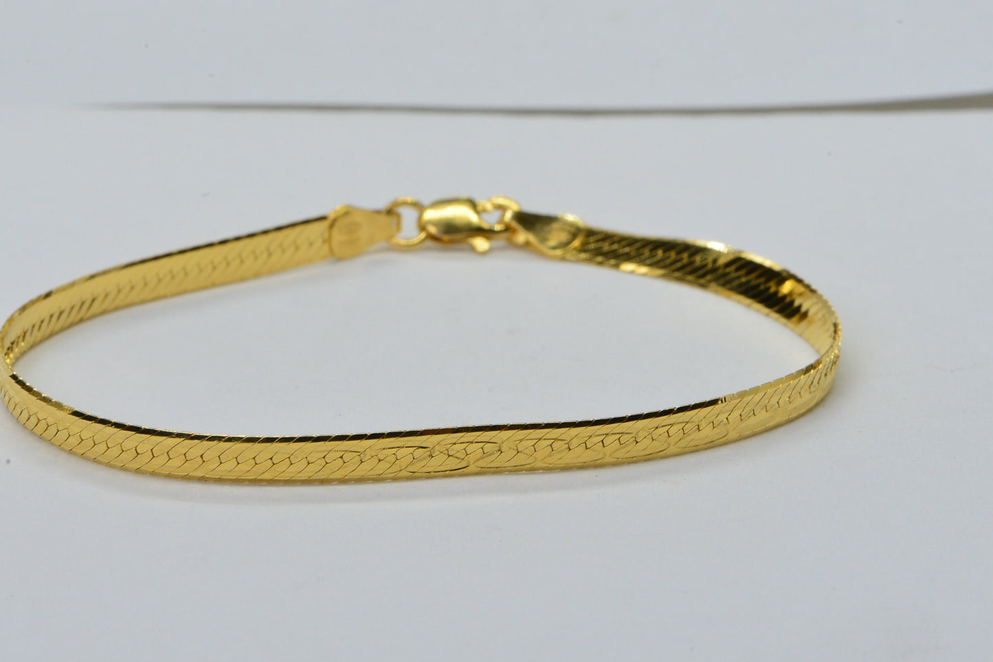 24K Gold Vermeil Flat Snake Bracelet, Herringbone Chain, Sterling Silver