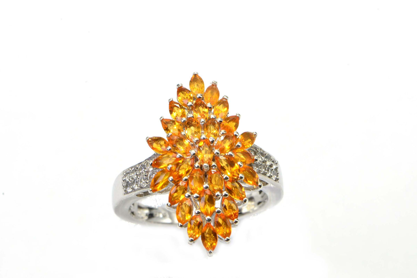 Mexican  Fire Opal Cluster  Sterling Silver Marquise  style ring