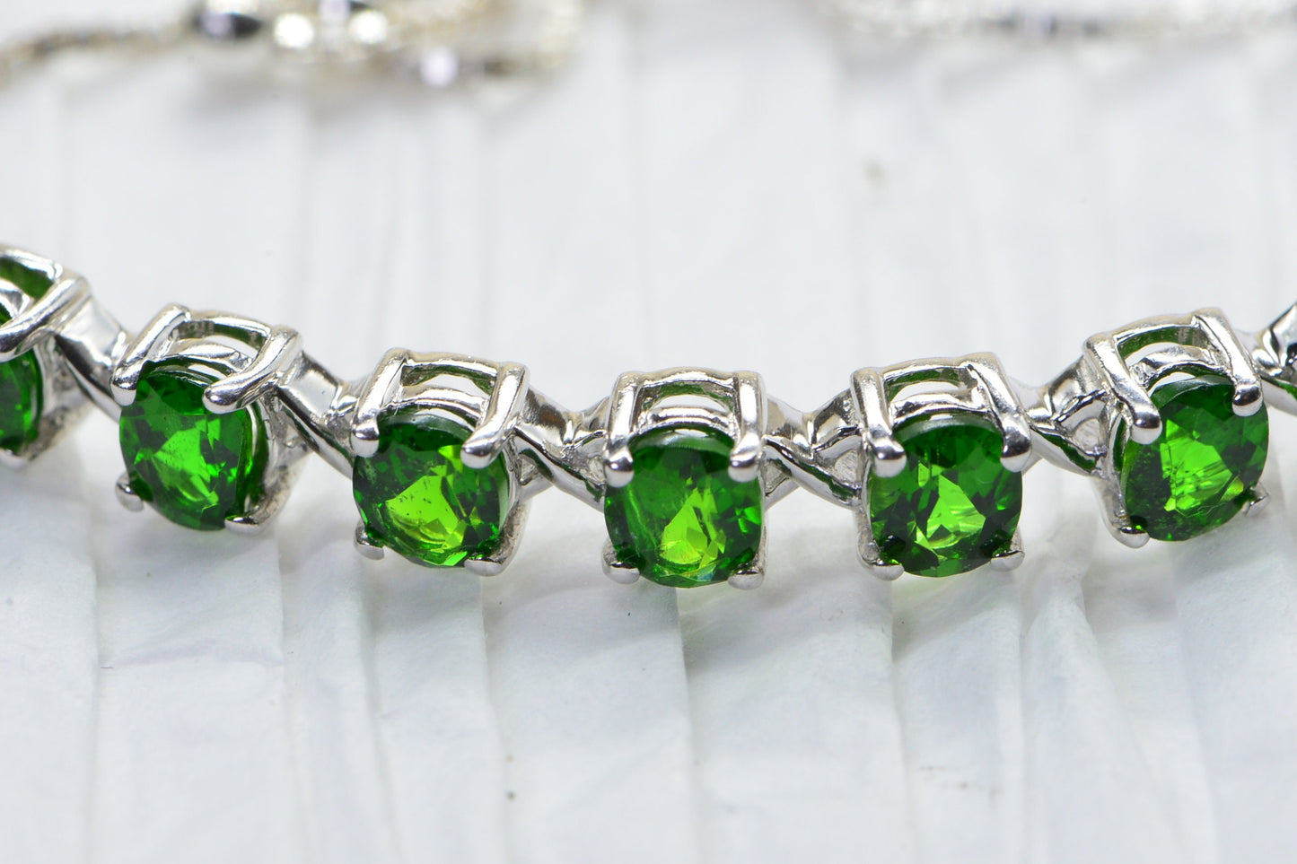 Chrome Diopside Bolo Bracelet: Siberian Emerald, Rhodium Sterling Silver