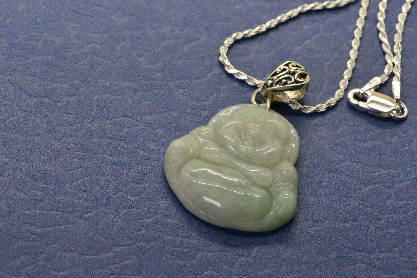 Ice Green Burmese Jade Carved Buddha Pendant
