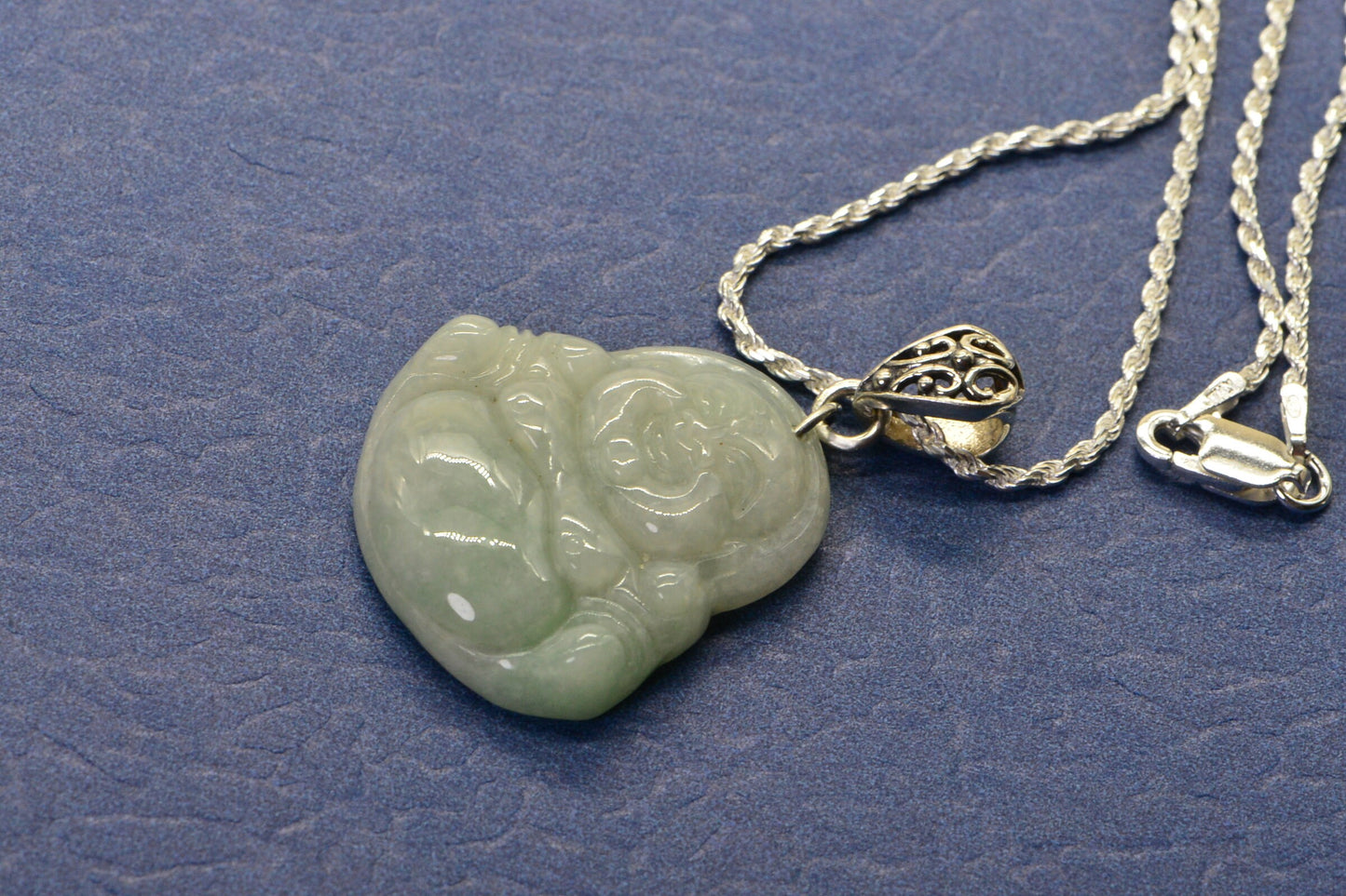 Ice Green Burmese Jade Carved Buddha Pendant