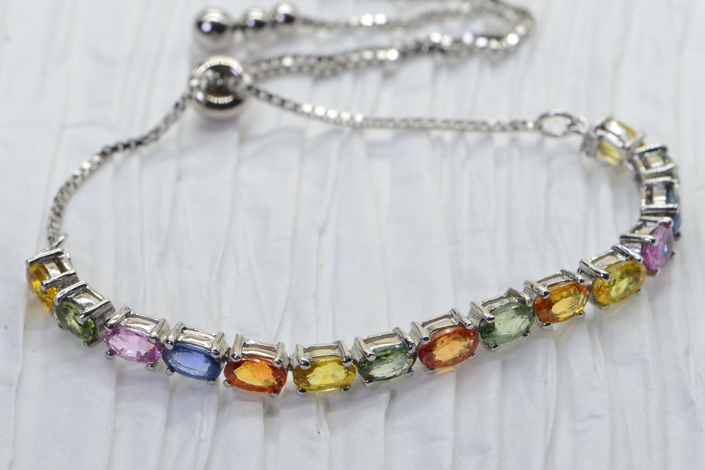 Multi Color Sapphire Bracelet: Sterling Silver Oval Tennis Bracelet