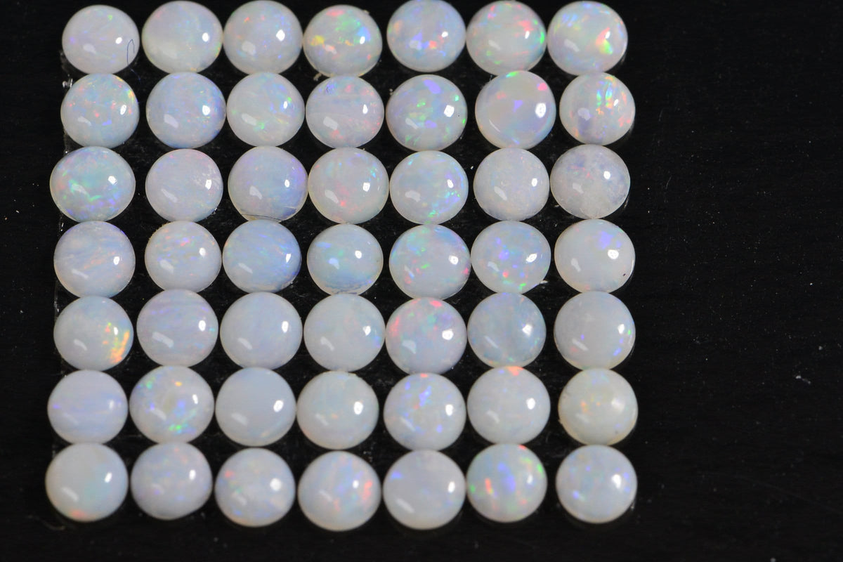 Australian White Opal Cabochons: 3mm Round Stones, 5-Piece Lot