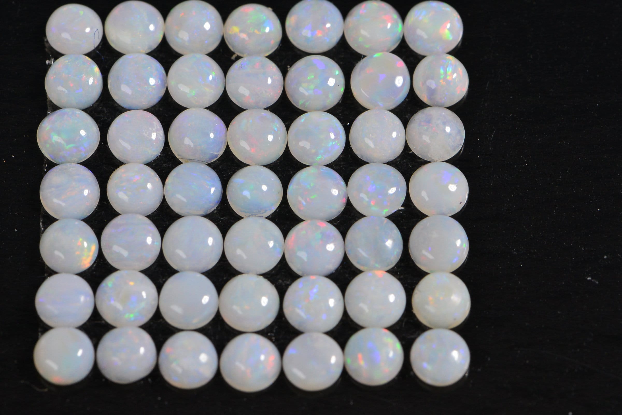 Australian White Opal Cabochons: 3mm Round Stones, 5-Piece Lot