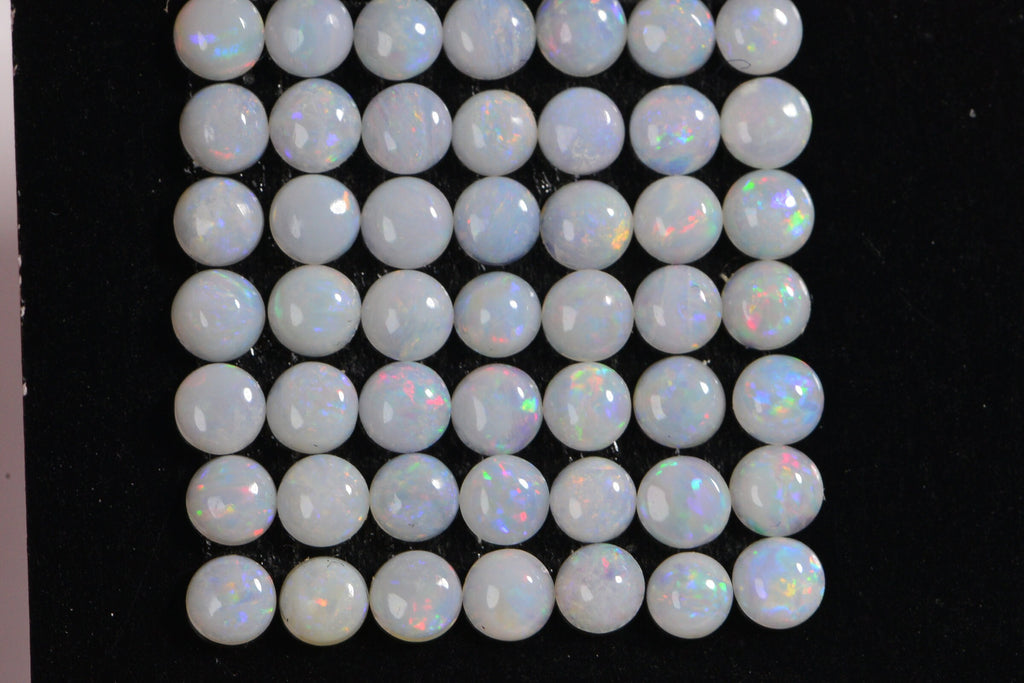 Australian White Opal Cabochons: 3mm Round Stones, 5-Piece Lot