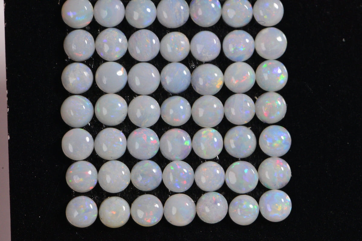 Australian White Opal Cabochons: 3mm Round Stones, 5-Piece Lot