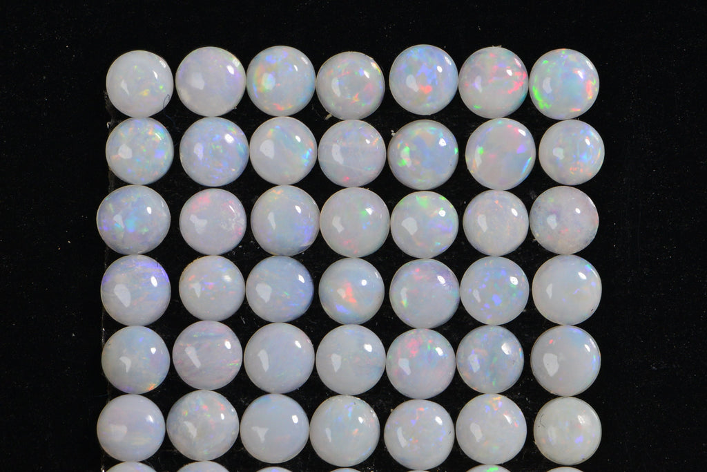 Australian White Opal Cabochons: 3mm Round Stones, 5-Piece Lot