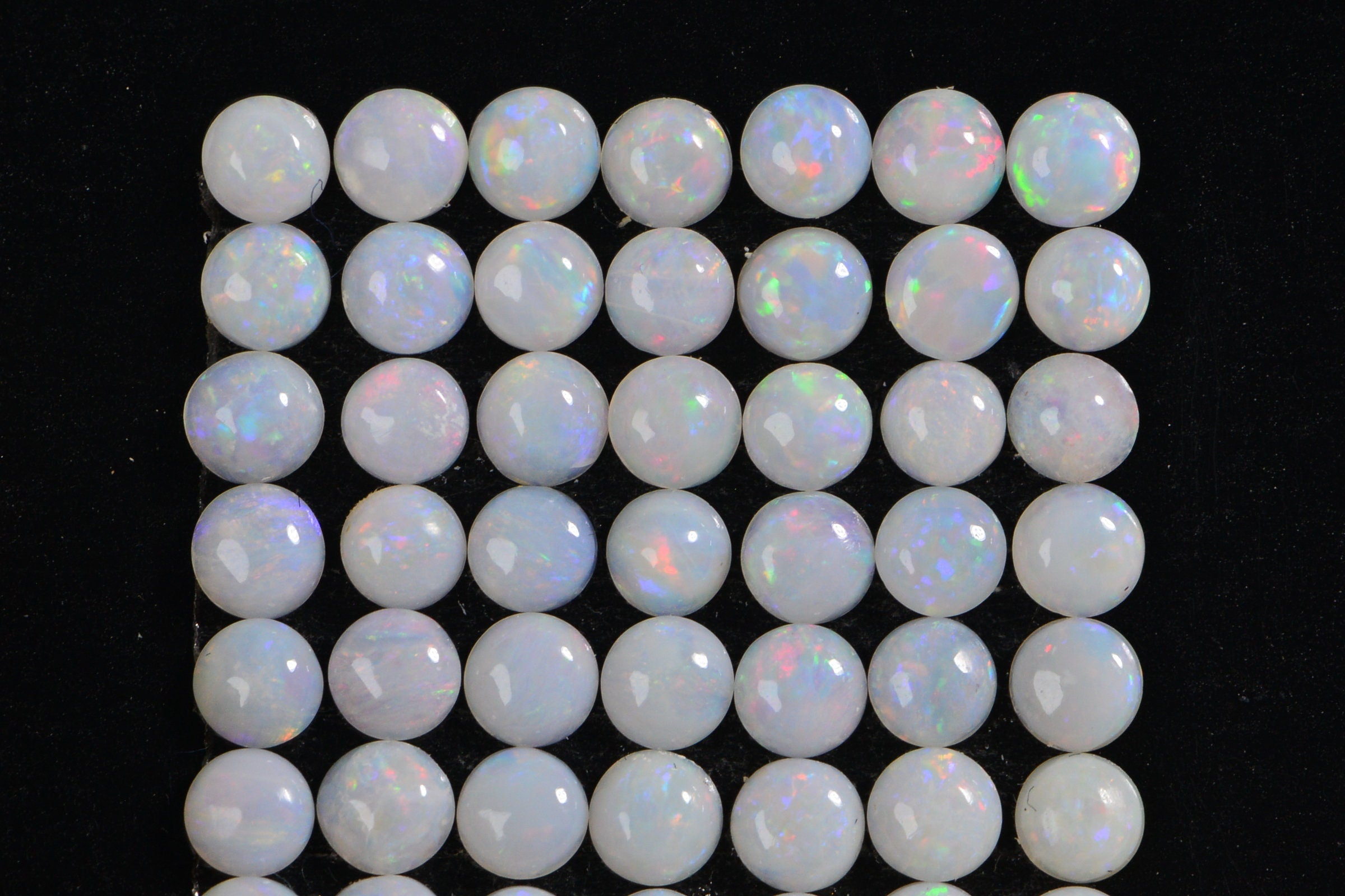 Australian White Opal Cabochons: 3mm Round Stones, 5-Piece Lot