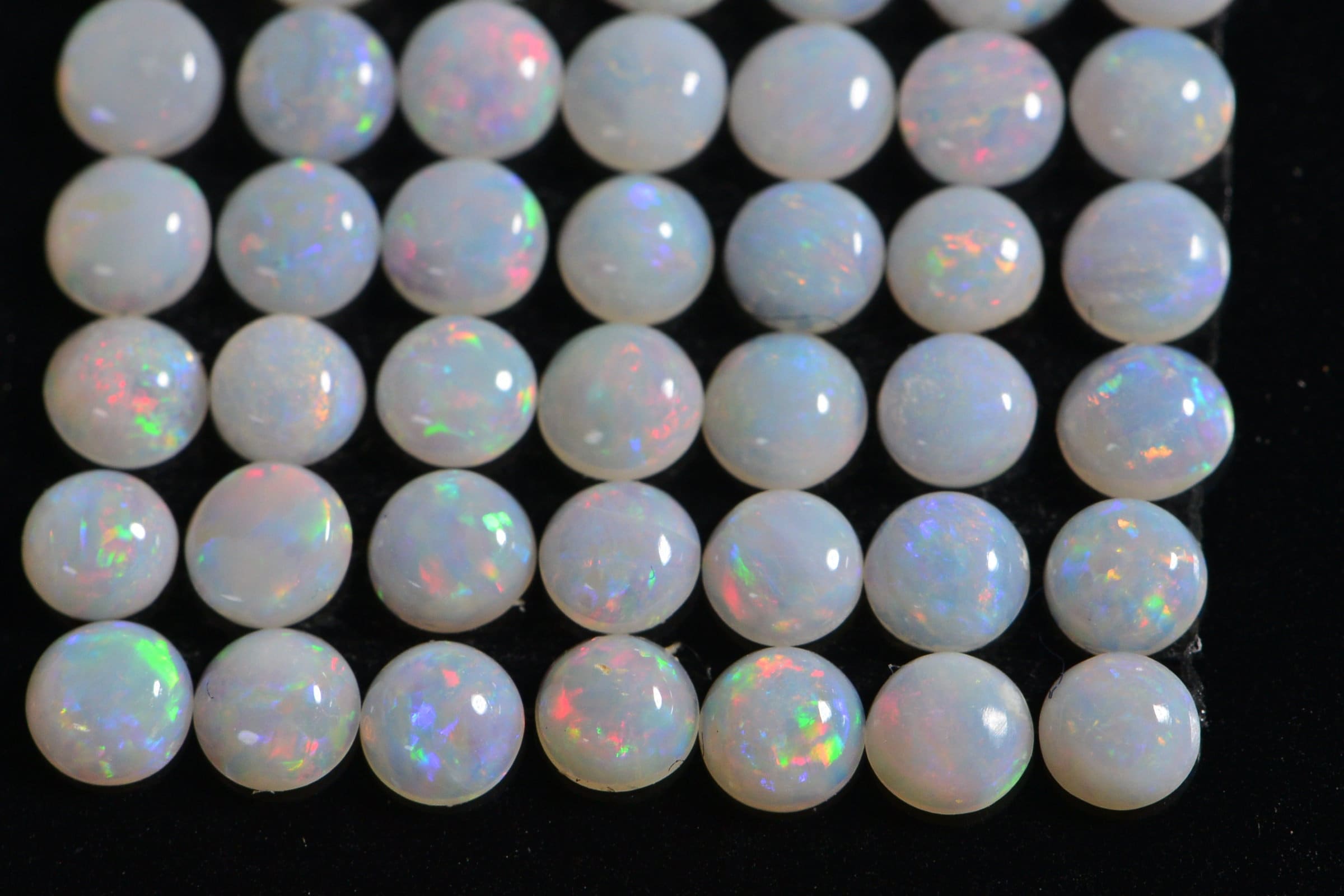 Australian White Opal Cabochons: 3mm Round Stones, 5-Piece Lot
