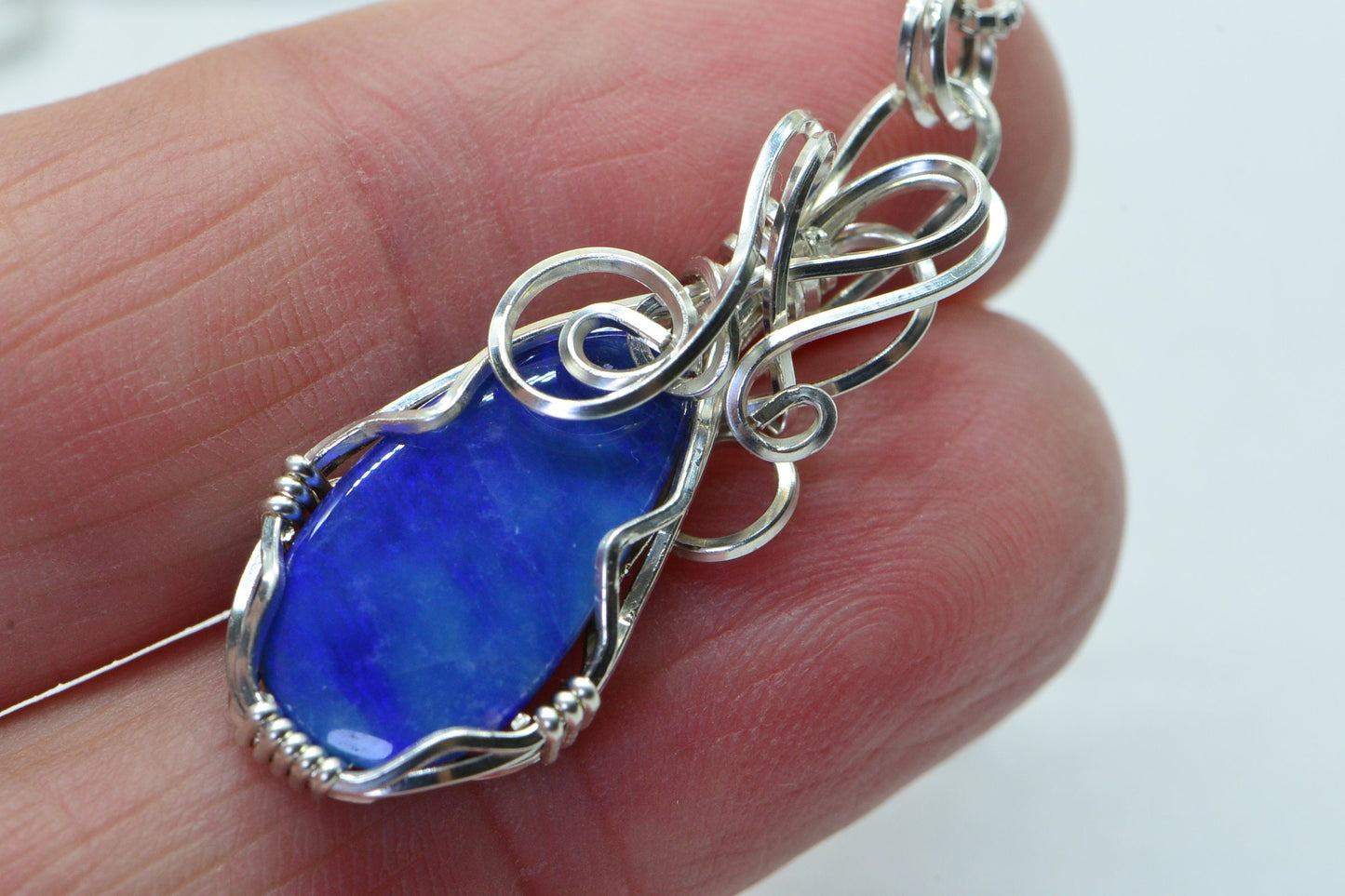 Sterling Silver Wire Wrapped Australian Opal Pendant Necklace