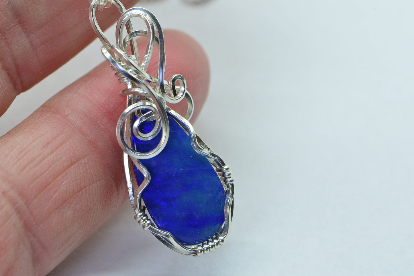 Sterling Silver Wire Wrapped Australian Opal Pendant Necklace