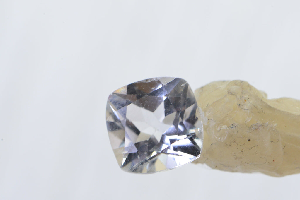 White Topaz Ring: 8mm Cushion Faceted Crystal, AAA Quality