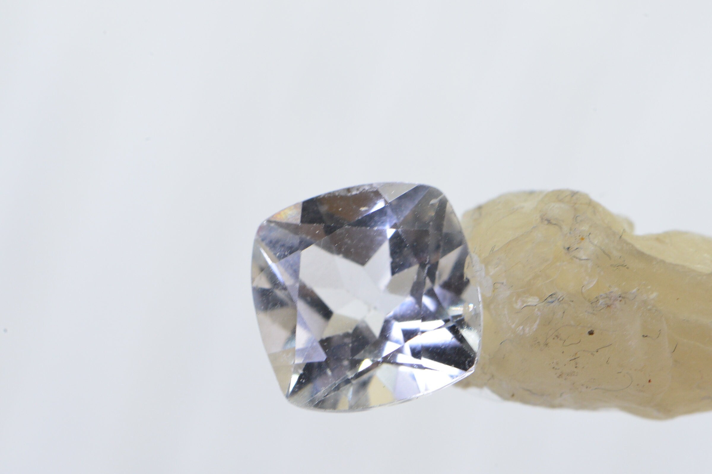 White Topaz Ring: 8mm Cushion Faceted Crystal, AAA Quality