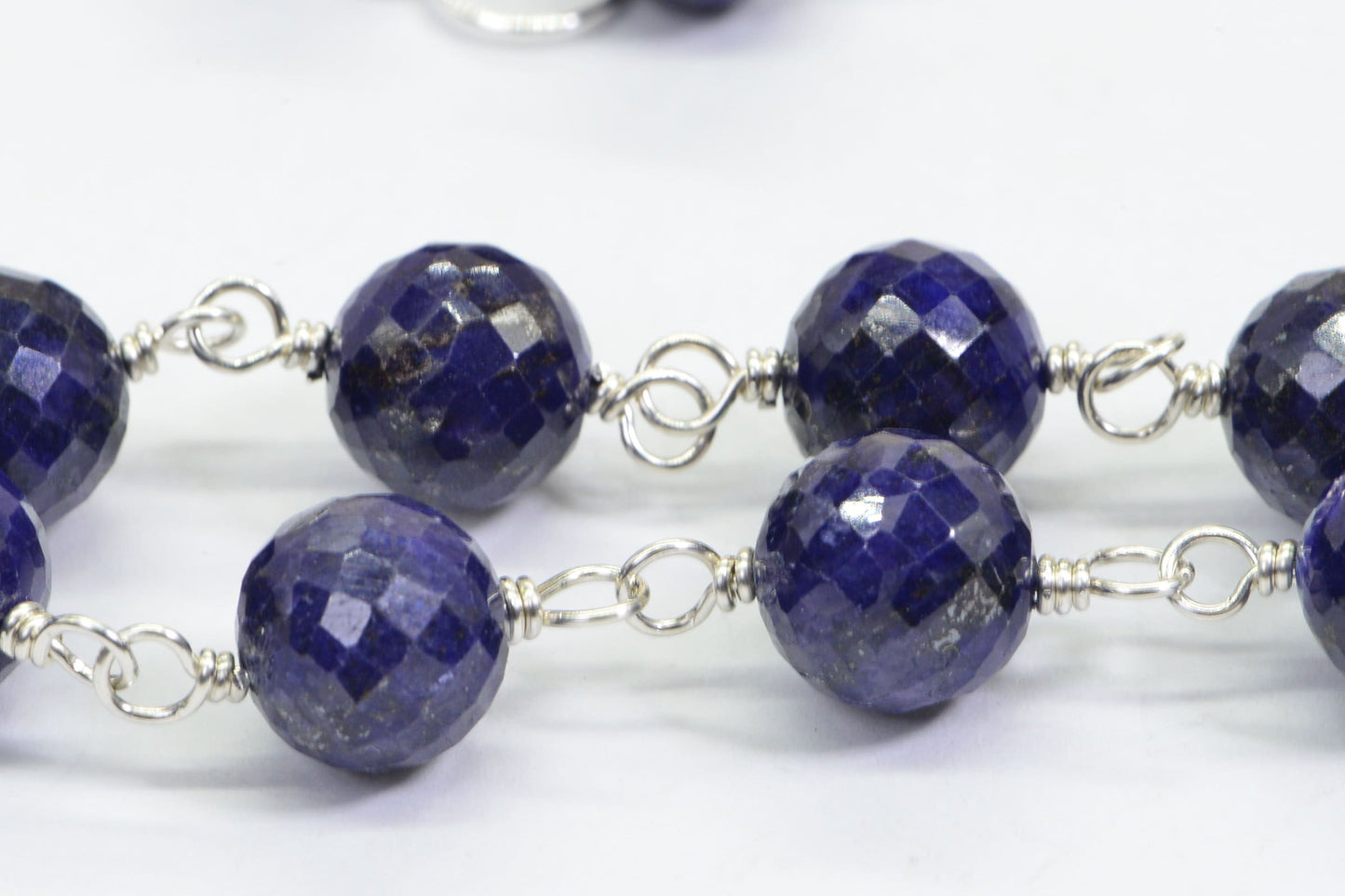 Micro Facet Sapphire Gemstone Set Earrings Bracelet Wire Wrapped Sterling Silver Bolo Style Adjustable