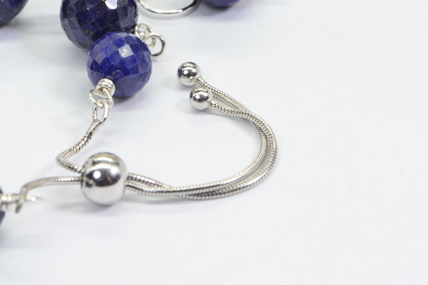 Micro Facet Sapphire Gemstone Set Earrings Bracelet Wire Wrapped Sterling Silver Bolo Style Adjustable