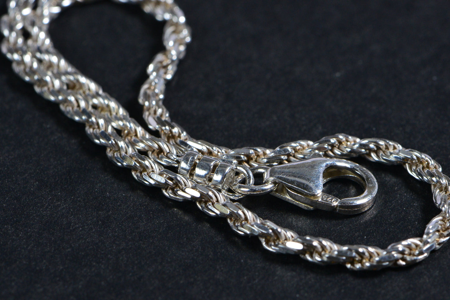 2mm Solid Sterling Silver Diamond Cutting Rope  Bracelet Chain Minimalist Bracelet