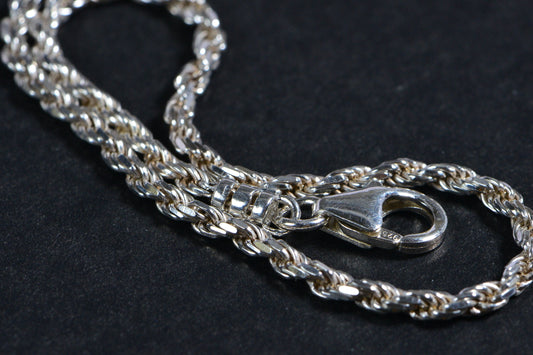 2mm Solid Sterling Silver Diamond Cutting Rope  Bracelet Chain Minimalist Bracelet
