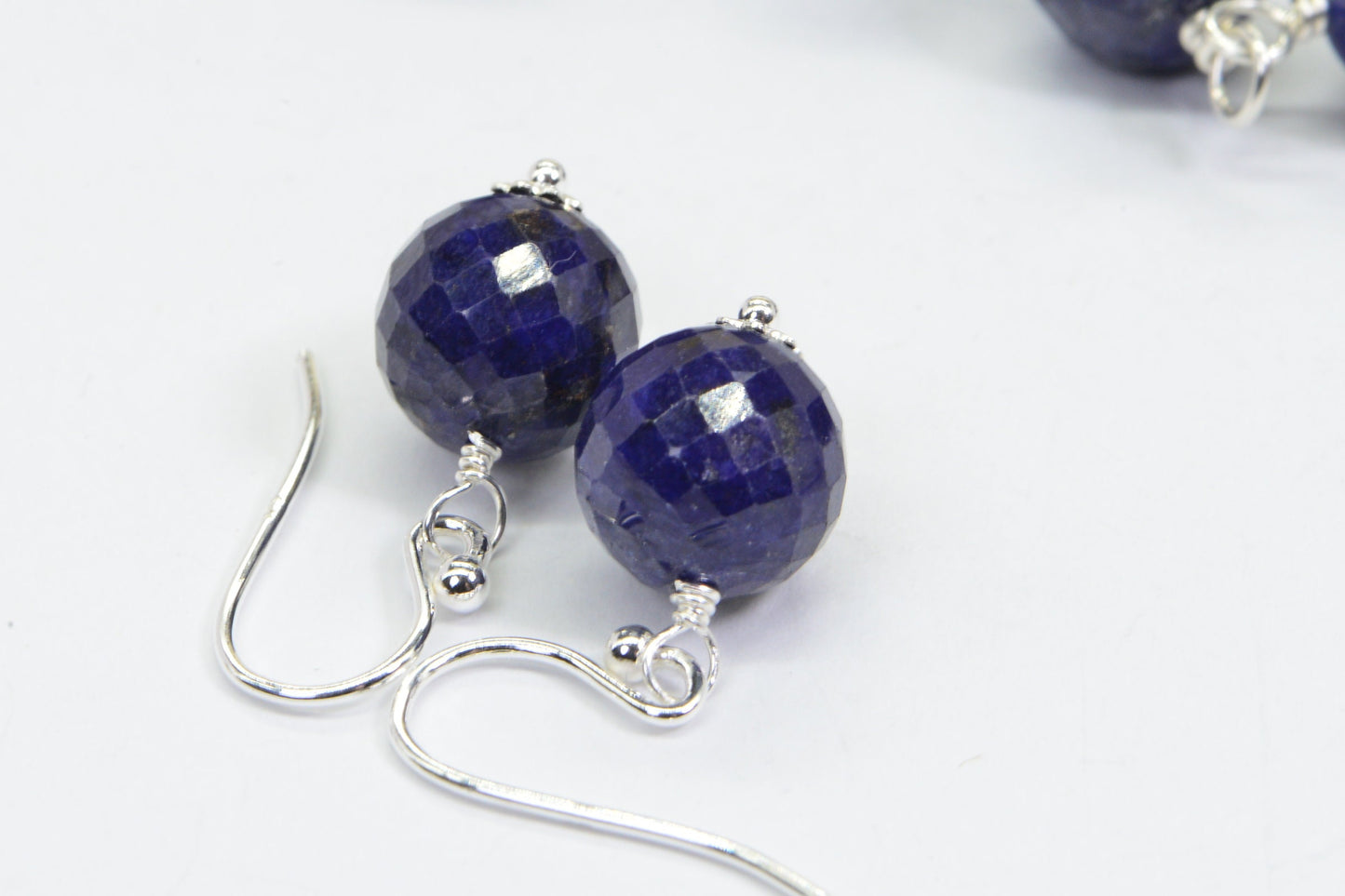 Sterling Silver Sapphire Earrings: Navy Blue Gemstone Ball