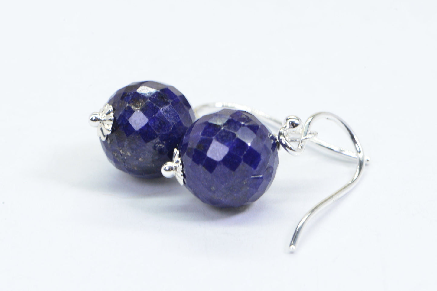 Sterling Silver Sapphire Earrings: Navy Blue Gemstone Ball