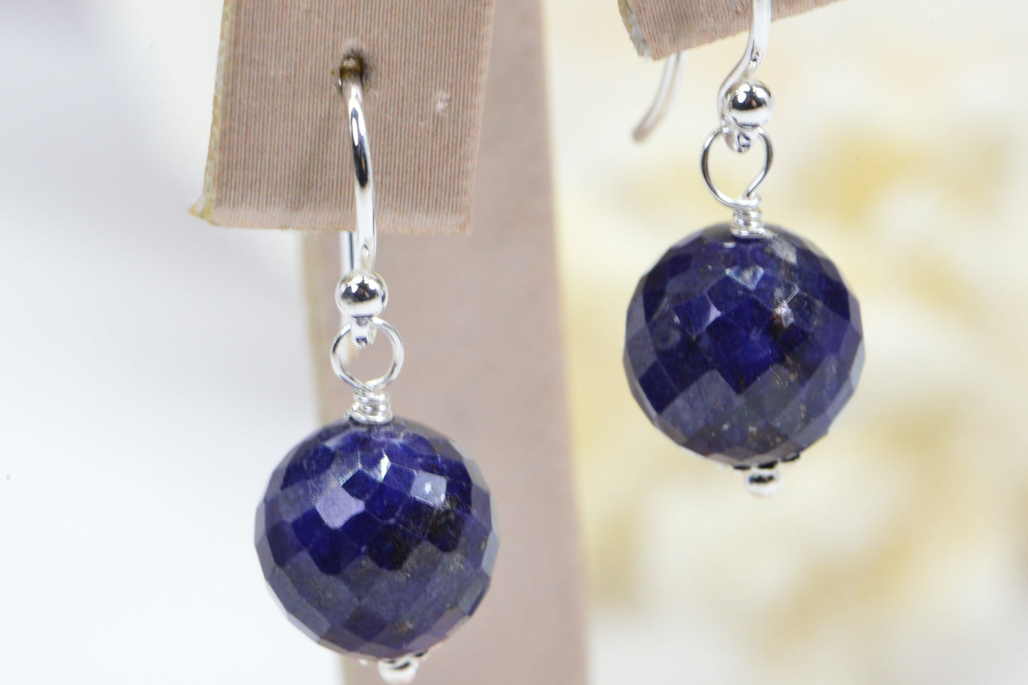 Sterling Silver Sapphire Earrings: Navy Blue Gemstone Ball