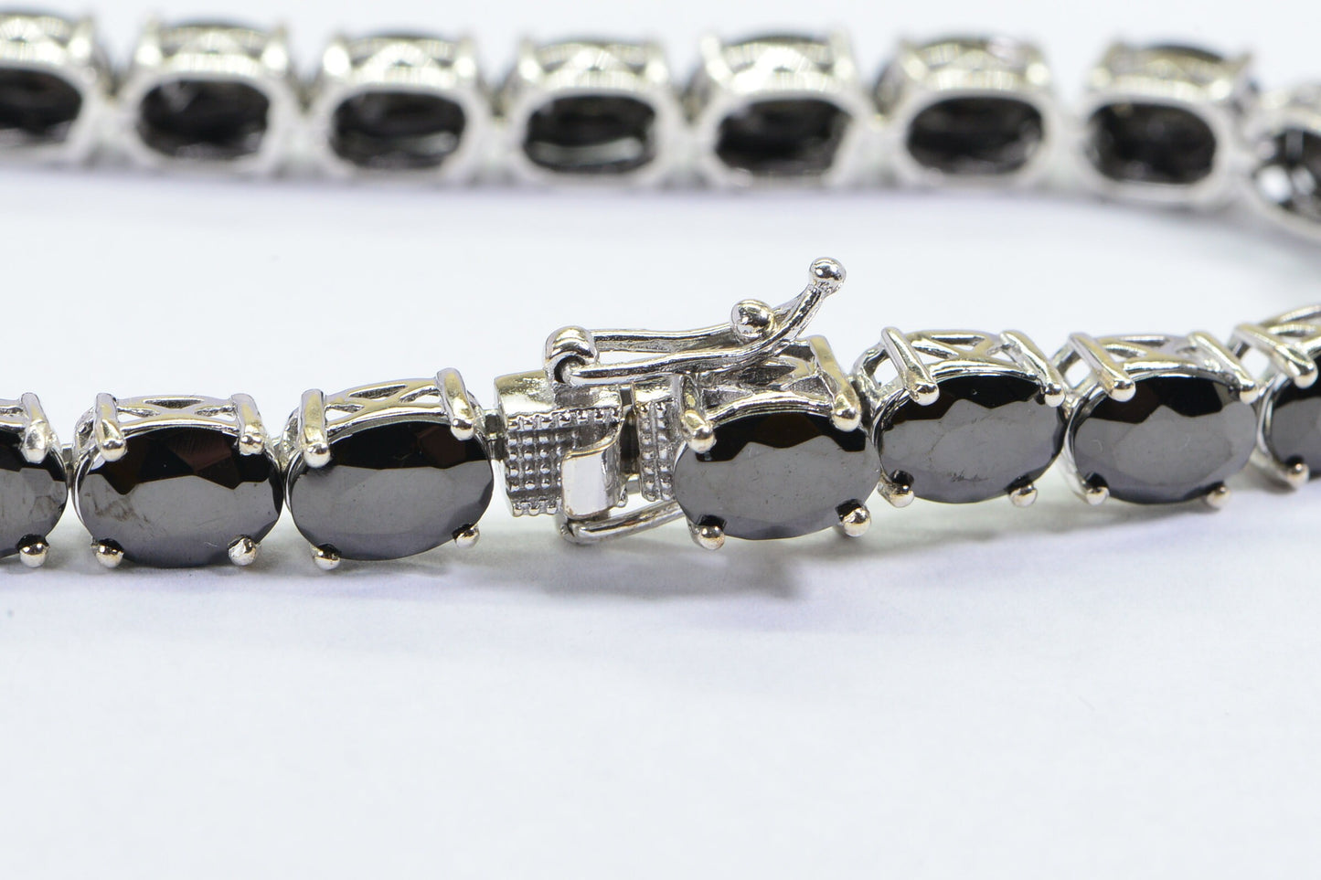 Black Spinel Tennis Bracelet: Vintage Sterling Silver Oval Stone Jewelry