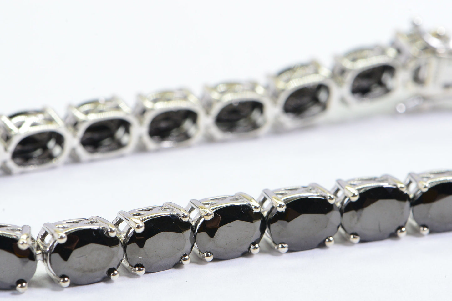 Black Spinel Tennis Bracelet: Vintage Sterling Silver Oval Stone Jewelry
