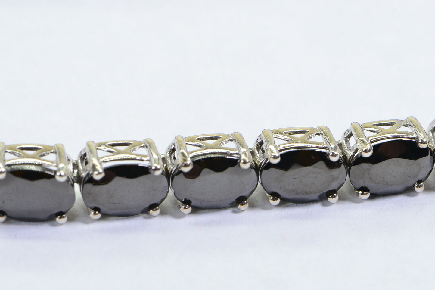 Black Spinel Tennis Bracelet: Vintage Sterling Silver Oval Stone Jewelry